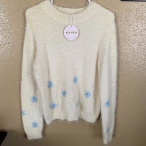wild honey fuzzy daisy embroidered sweater